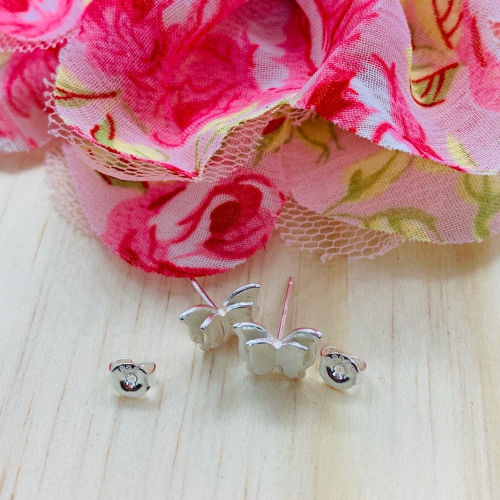 Sterling Silver 925 Butterflies Stud Earrings - Picture 2 of 4